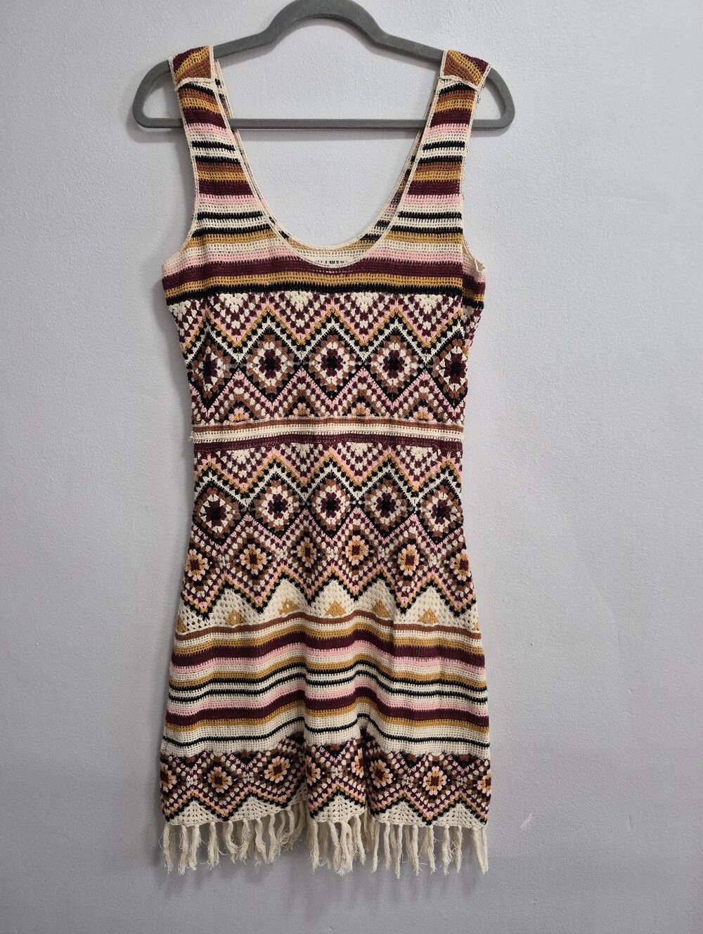 Idyllwind Crochet Fringe Bohp Hippie Dress Size Small